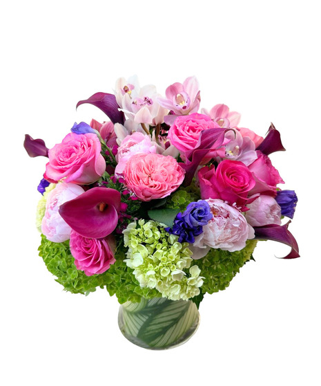 Stunning garden cluster of premium flowers in bright pinks and greens.