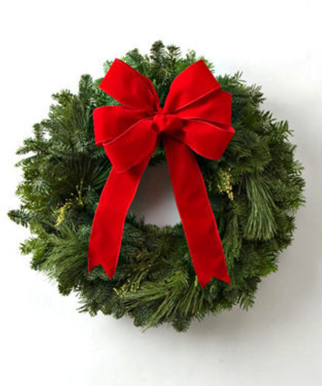 Fresh Evergreen Wreath - with Red Bow