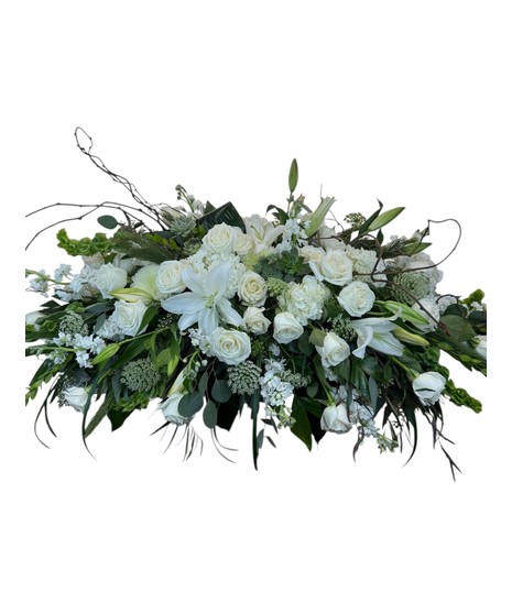Elegant casket saddle in all white with branches 