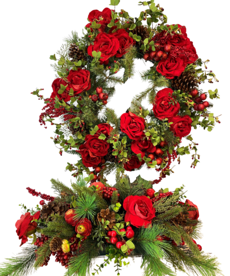 Mixed Rose and Pine Cone Holiday Decor
