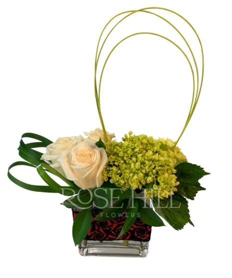 Stunning arrangement of Roses and Green Hydrangea