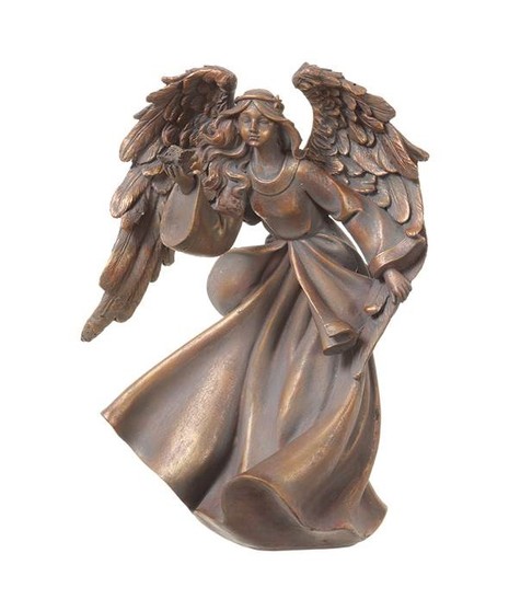 Antique Gold Angel Holding a Dove in her Hands
