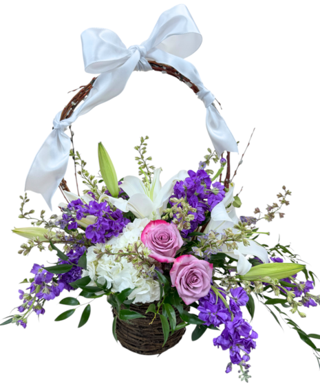 Wonderful White Flowers in Wicker Basket