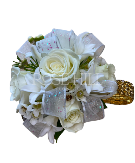 Wrist corsage dark green ribbon Hermitage Florist: Basket of Flowers -  Flower Delivery in TN, 37076